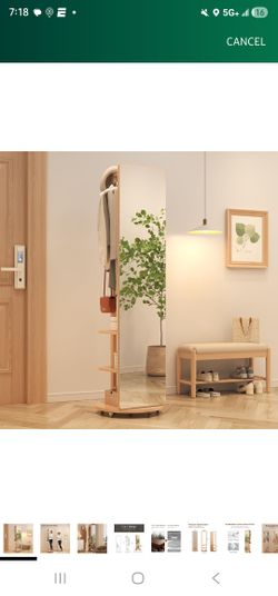 Muwuele Solid Wood Full Length Mirror Coat Rack, 70" x 20" Oversize Standing Mirror Full Length with Brake Wheels, Floor Mirror for Living Room, Entry