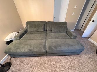 Green Corduroy Sectional Sofa with Chaise