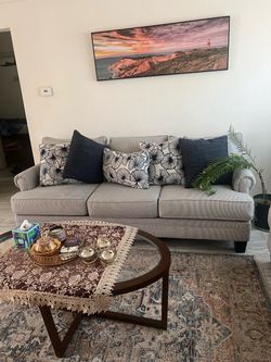 Blue and Cream Striped Sofa & Loveseat