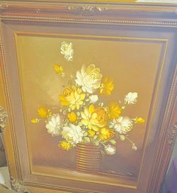 Golden Flowers Oil Artistic Interiors Authenticated