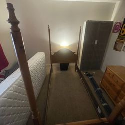 Twin Size Wooden Bed Frame Set & Night Stand