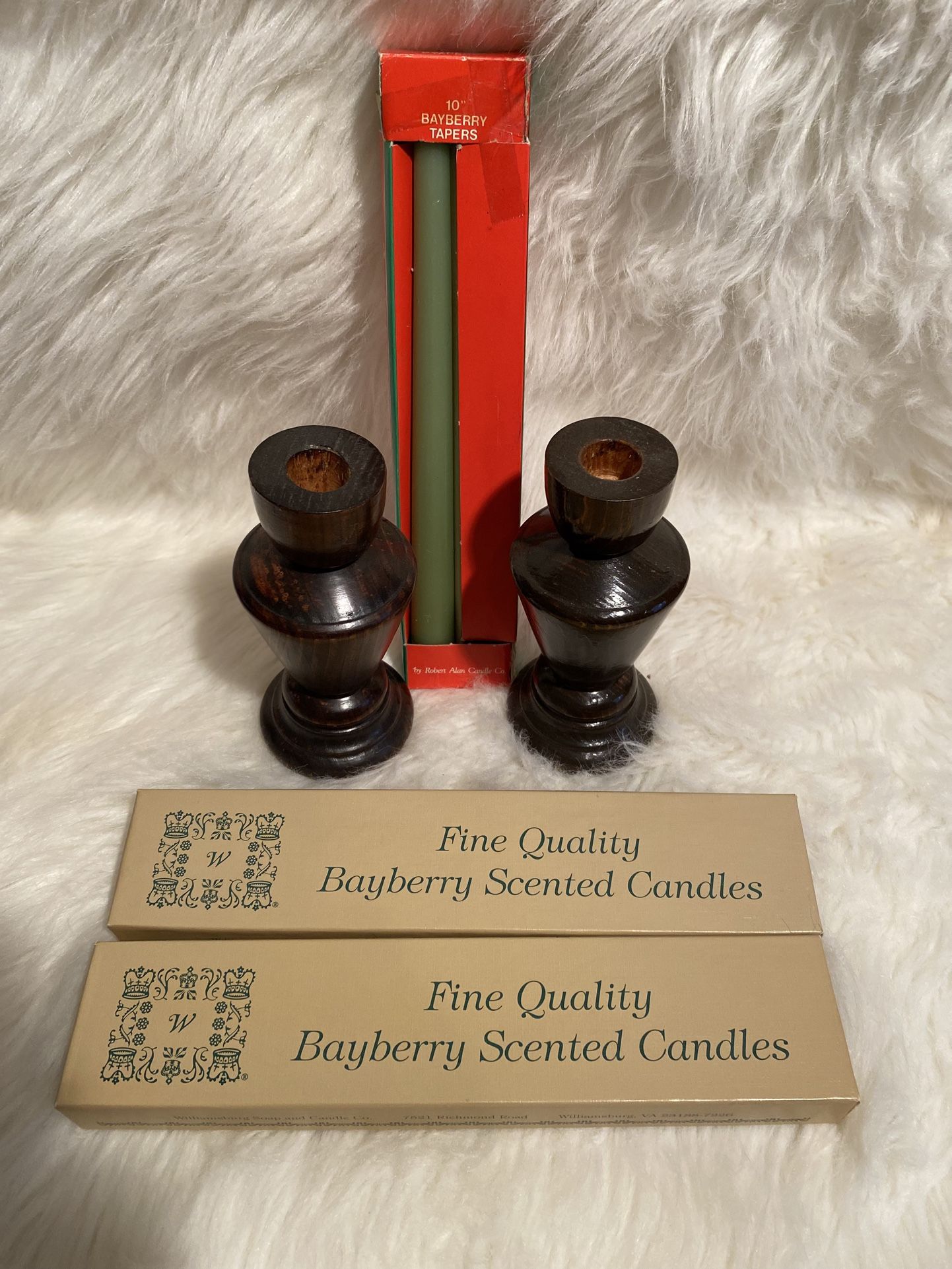 NWOT Wooden Candle Holders With Candles Set