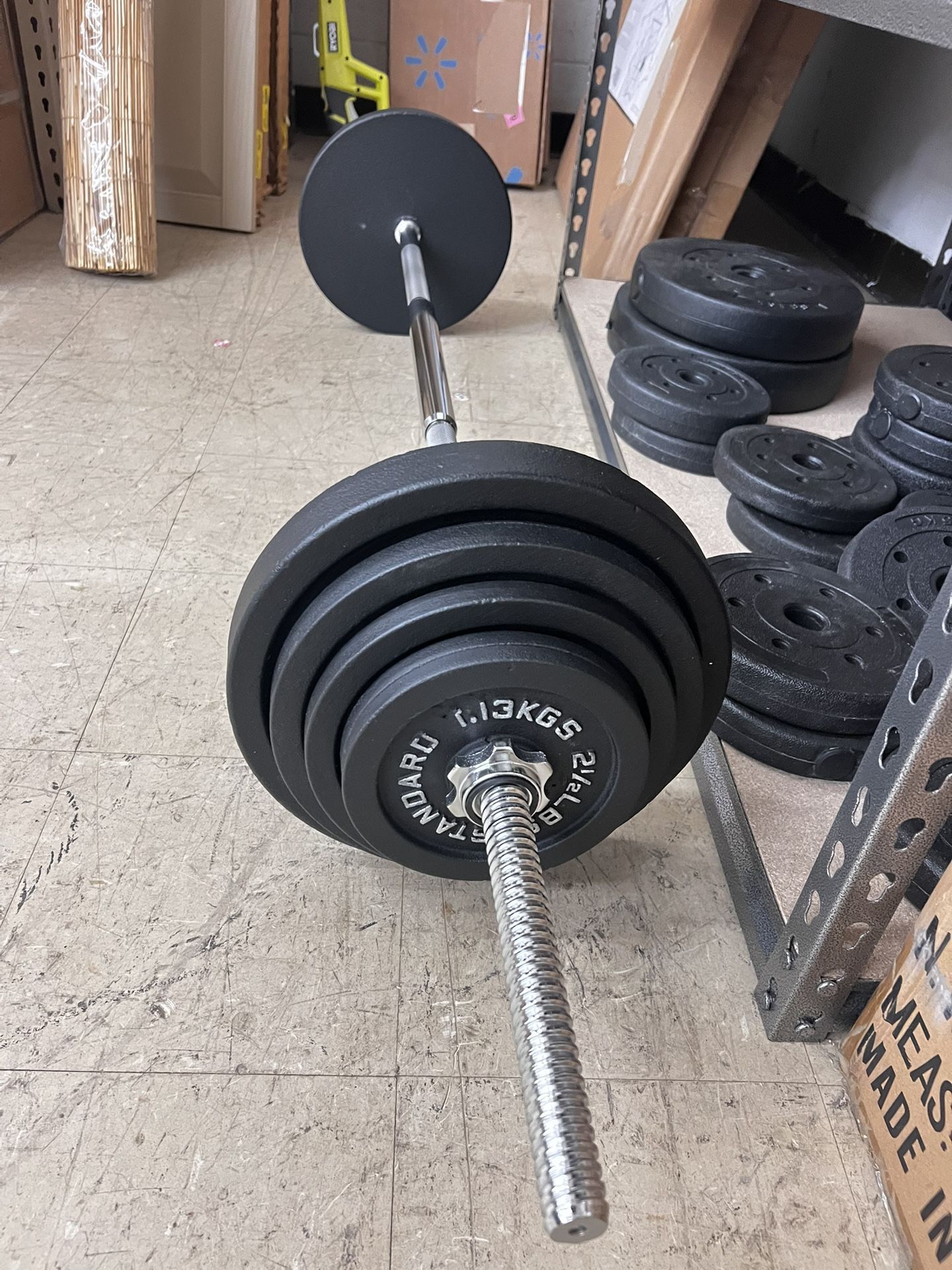 Cast Iron Standard Weight Including 5FT Sectional Standard Barbell with Star Locks, 100-Pound Set, New