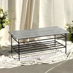 Silver wood top & black iron bottom coffee table HEAVY solid well-built