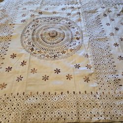 Beautiful Natural Tussar Color Pure Tussar SilkSari With Bengal Kantha Work & Blouse Piece