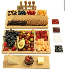 Charcuterie Board Cheese Tray Set with Stainless Steel Knives, Slates and Bowls. Gift for Housewarming, Wedding Couple, Bridal Shower