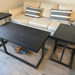 Wood Metal Coffee and Side Table Set (3) 