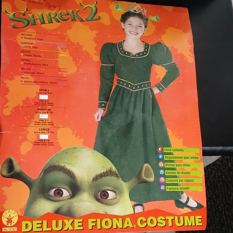 Girls Shrek 2 Deluxe Princess Fiona green Dress Costume Sz 8 / 10 Halloween New