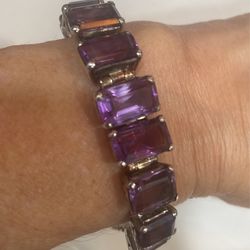 Stunningly Beautiful Natural Amethyst Sterling Silver Bracelet 