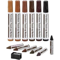 Furniture Repair Kit Wood Markers - Set of 13 - Markers and Wax Sticks with Sharpener Kit, for Stains, Scratches, Wood Floors, Tables, Desks, Carpente