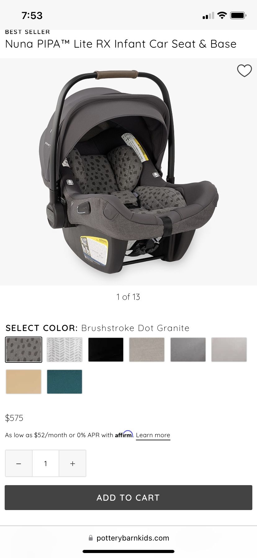 Infant Car Seat Nuna Pipa Lite RX Pottery Barn Edition for Sale in