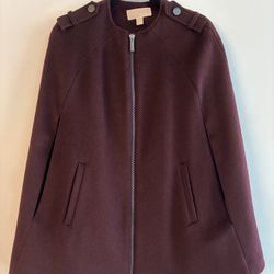 MICHAEL Michael Kors Burgundy Wool-Blend Zip Front Cape Coat