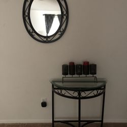 Hallway Mirror And Glass Table With Candle Holder