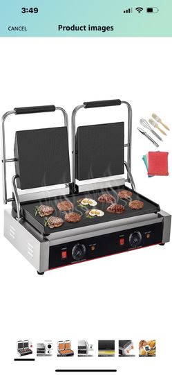 Commercial Sandwich Panini Press Grill, 2X1800W Double Flat Plates Electric Stainless Steel Sandwich Maker, Temperature Control 122°F-572°F Non Stick