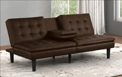 Brand New Brown Leather Futon Sofa Sleeper