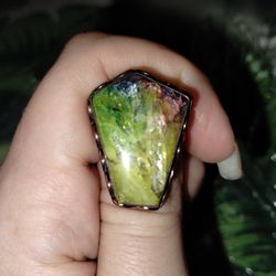 Rainbow Solar Agate (Sz9) Copper Ring
