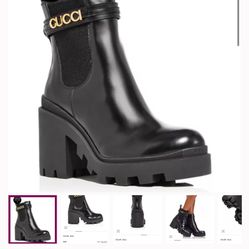 Gucci Women's Logo-Strap High Heel Chelsea Boots