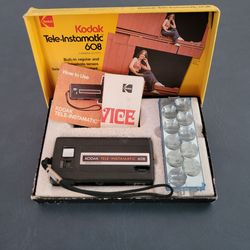 Kodak Tele-Instamatic 608 Black/Silver 110 Film Camera Vintage 1970s
