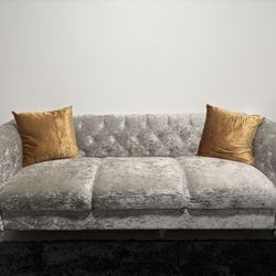 Grey Crushed Velvet Sofa Set