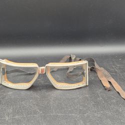 Vintage Cesco Wide Vision Motorcycle Aviator Goggles W/Strap