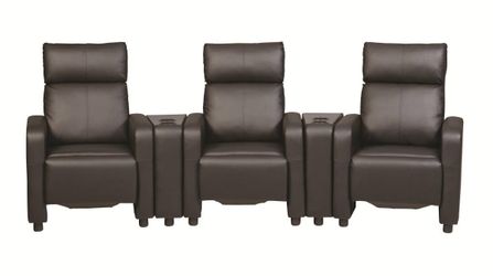Brand New Home Theater Recliner Set Black Leather 3 Seat SET