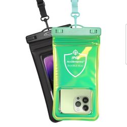 Waterproof Phone Pouch,Floating Waterproof Phone Case with Adjustable Lanyard,Beach,Cruise,Vacation Essentials,Summer Travel Phone Protector-2 Pack(Gr