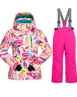 Warm Snowsuit Hooded Ski Jacket Pants 2 Pcs Set SIZE 14