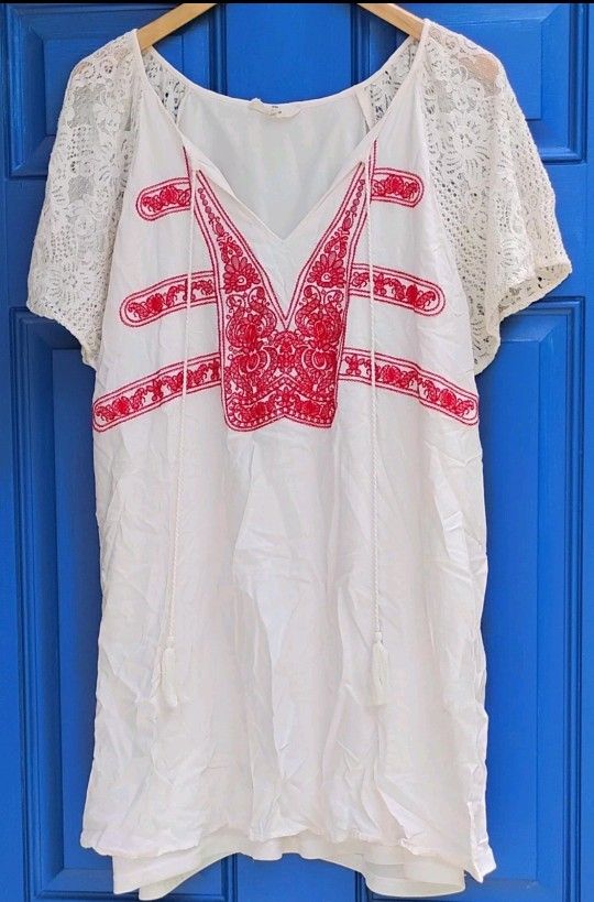 Entro Lace and Embroidered Mini Dress In Natural Size L
