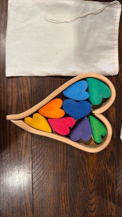 Grimm’s rainbow wooden hearts