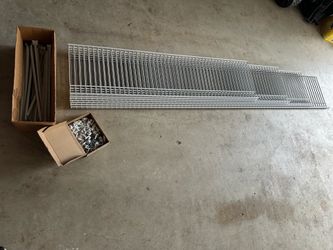 7 Metal Closet Shelf Racks With Brackets And Hardware - the longest one is 79”, two of them are 71”, 2 of them are 61” and 2 are 48” long