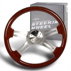 W-Power 457mm Dark Wood Grip 5-Hole Billet 4-Spoke 18-Inch Steering Wheel + Horn -(3-SW-8949-SL-BRO