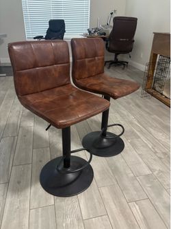 Brown Leather Bar Stools x2