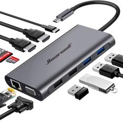 Hiearcool 11 Port USB-C Hub Laptop Docking Station Gigabit RJ45 HDMI SD/TF Slot
