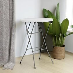  2.6' Round Folding Bar Height Table for Parties and Commercial Events, Indoor/Outdoor Plastic Bar Height Folding Table, White