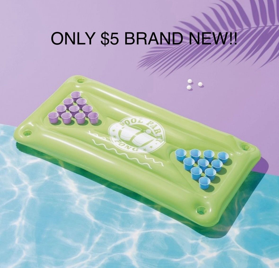 🔥👀🔥Inflatable Pool Pong Float, 6 Feet Long, Green, Brand New In Box!