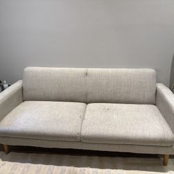 West Elm Oliver 72" Sofa, Twill, Dove, Light Walnut