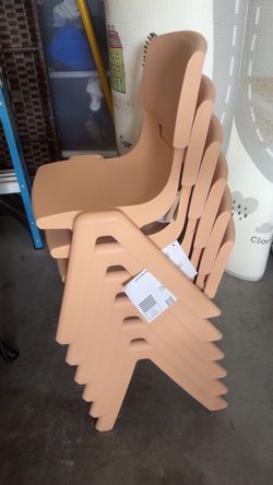 Set of 6 Kids Plastic Chairs – Peach/Tan – Daycare/Classroom