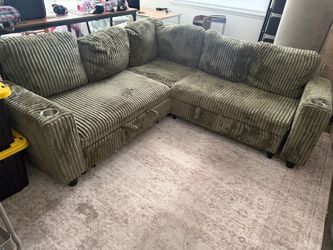 Green Corduroy Sectional Sofa with Storage