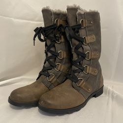 Women’s 8.5 Sorrel Leather Suede Brown Boots Faux Fur