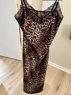 Leopard Print Slip Midi Dress with Lace Trim