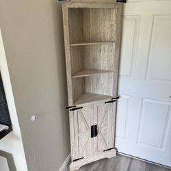 OKD Tall Corner Cabinet, Farmhouse Storage 