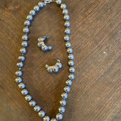 Silver Toned Necklace And Earrings 