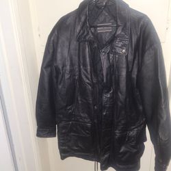 David Taylor Jacket Black Leather Collared Zip Snaps Pockets Quilt Lined Size Large