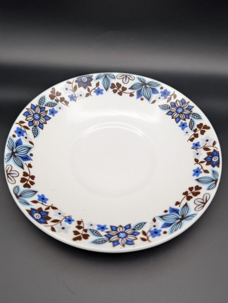 4 Vintage Rare Blue Floral 1970s Bone China Saucers