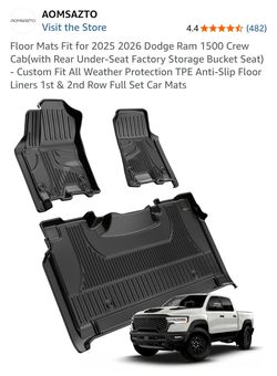 Floor Mats Fit for 2025 2026 Dodge Ram 1500 Crew Cab(with Rear Under-Seat Factory Storage Bucket Seat) - Custom Fit All Weather