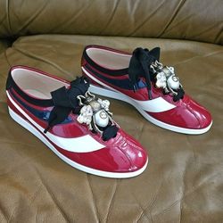 New Women's Gucci Bumble Bee Multicolor Patent Leather High-End Luxury Designer Sneakers Size 5 US