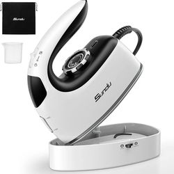 Small Travel Clothes Steam Iron, Portable, Non-Stick Soleplate, 300 Micro steam Holes, 90ml water tank, lockable safety base