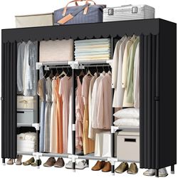 New 67 x 69 inch Portable Closet Wardrobe Organizer for Hanging Clothes with 4 Hanging Rods Lightweight Storage