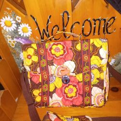 Vera Bradley Buttercup Laptop Bag Cushioned , Yellow, Pink Floral