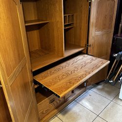 Honey Pine Double Door With Hidden Desk And Shelving